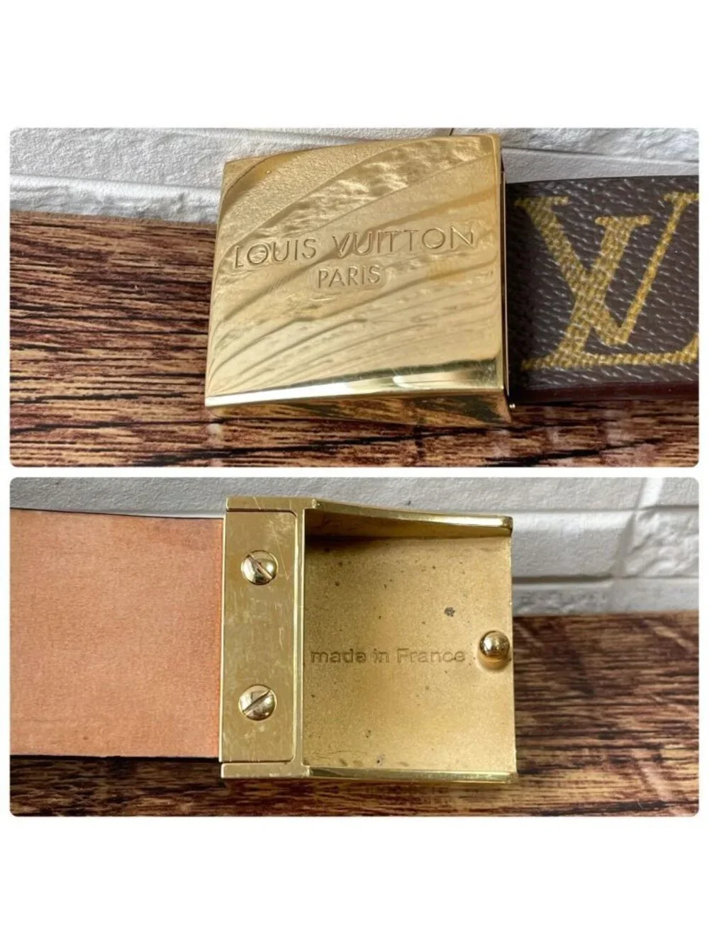 Louis Vuitton Monogram Leather Ceinture Belt Gold Brown